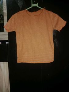 Cute Orange Ribbed Short Sleeve Top