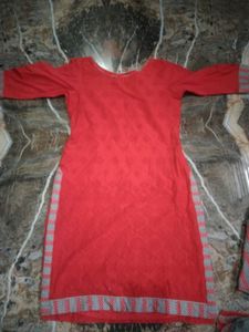 Red &amp; Grey stitched Kurthi Set