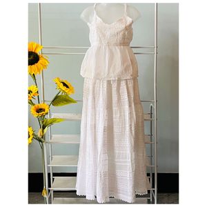 Chikankari Cotton Skirt &amp; Top Set