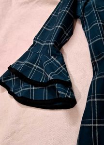 Checked Tie Up Neck Top