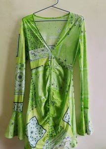 Lime green long-sleeved dress(sheer)
