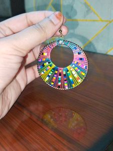 Colorful Beaded Hoop Earrings