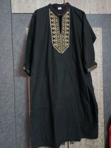 Black Woolen Warm Kurta with Gold Embroidery