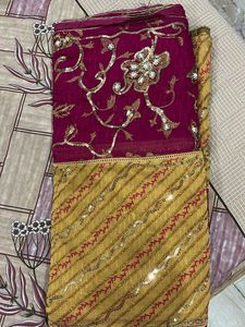 Magenta And Gold Saree With Blouse