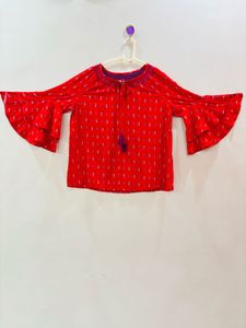 Red Flared Sleeve Top
