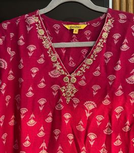 Magenta Pink Printed Kurti, Size - Small 34