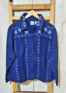 Vintage Embroidered Blue Jacket Size-46-48