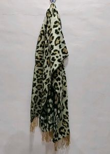Leopard Print Scarf with Fringe