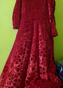 Red Velvet Floral Midi Dress