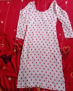 Super Soft White in Red Dot Kurti
