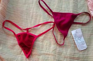 2 Sexy Red Maroon Velvet Thong Set