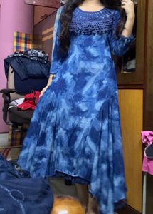 Navy Blue Beads Lace Dress