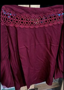 Office Shoulder Maroon Top
