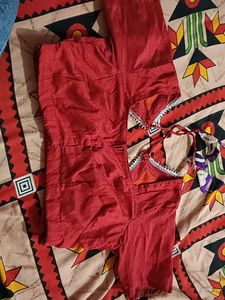 A Saree Half In Off White And rest Red