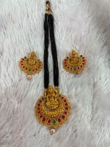 Temple Mangalsutra With Pendent Matching Earrings