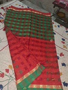 Red & Green Checkered Saree