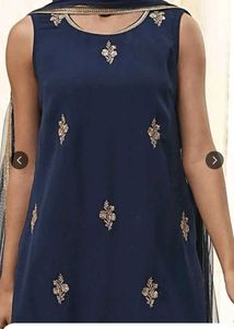 Navy Blue Embroidered Kurta Set