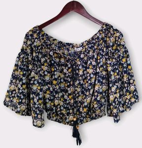 Urban Blue Floral Off-the-Shoulder Crop Top Women