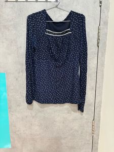 Navy Floral Print Square Neck Top