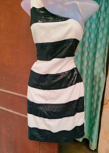 Striped One-Shoulder Sequin Bodycon Dress