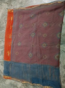 Orange Kotta Dhoria Saree With Grey Border