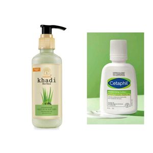 Cetaphil Moisturizer + Khadi Aloe Conditioner