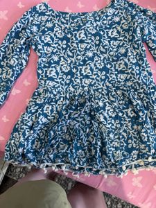 Blue Floral Print Peasant Top