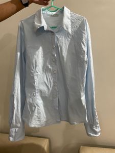 Body Hugging Light Blue Button Down Shirt