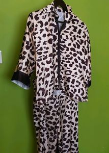 Animal Print Cord Set With Silk Jacket/New Wth Tag