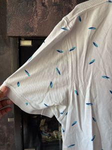 White Leaf Print Polo Shirt
