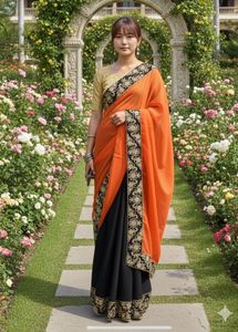 Elegant Orange &amp; Black Saree