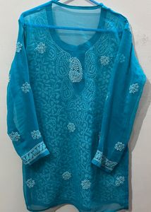 Sky Blue Chikankari Short Kurti