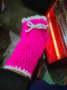 Pink Crochet Wrist Warmers with Bow