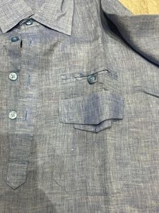 Blue Linen Button-Up Shirt Cum Kurta