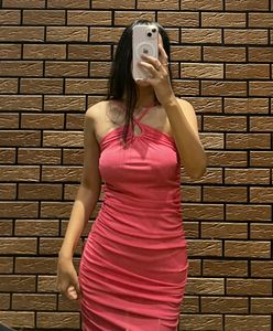 Hot Pink Colour Bodycon Mini Dress