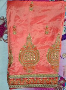 Elegant Peach Embroidered Saree❤️❤️