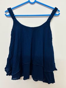 Sleeveless Casual Navy Blue Crop Top