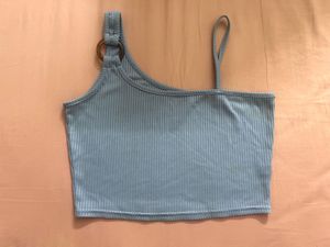 dusty blue one strap detail crop top
