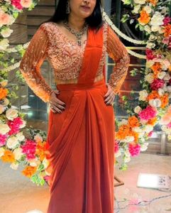 Elegant Ready to wear rust Orange Saree