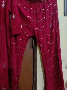 Maroon Embellished Kurti Set