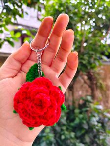 Handmade Crochet Rose Keychain