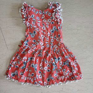 Pure Cotton Frock with pompoms for 4 to 7 Yrs