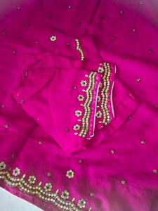 rani pink stone work saree