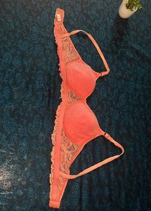 Coral Lace Trim Bra