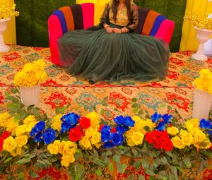Green &amp; Gold Embroidered Anarkali