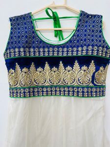 Designer White Blue Ethnic Anarkali Gown