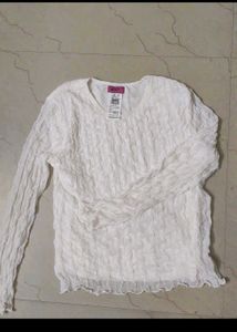 White Textured Long Sleeve Top