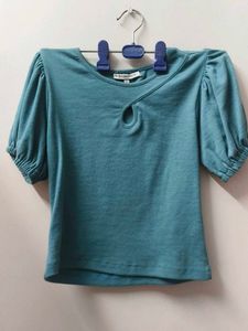 Cute Teal Puff Sleeve Top