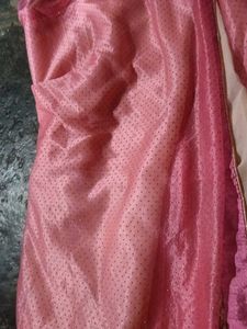 White Pink Grand Embroidery Work Saree