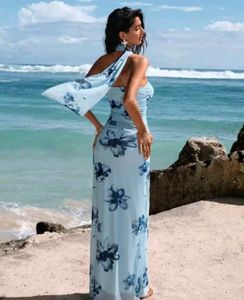 Elegant Blue Floral Maxi Dress